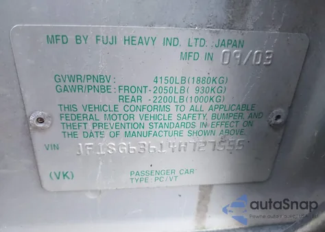 2004 Subaru Forester 2.5X из США, поврежденный, VIN JF1SG63614H727555